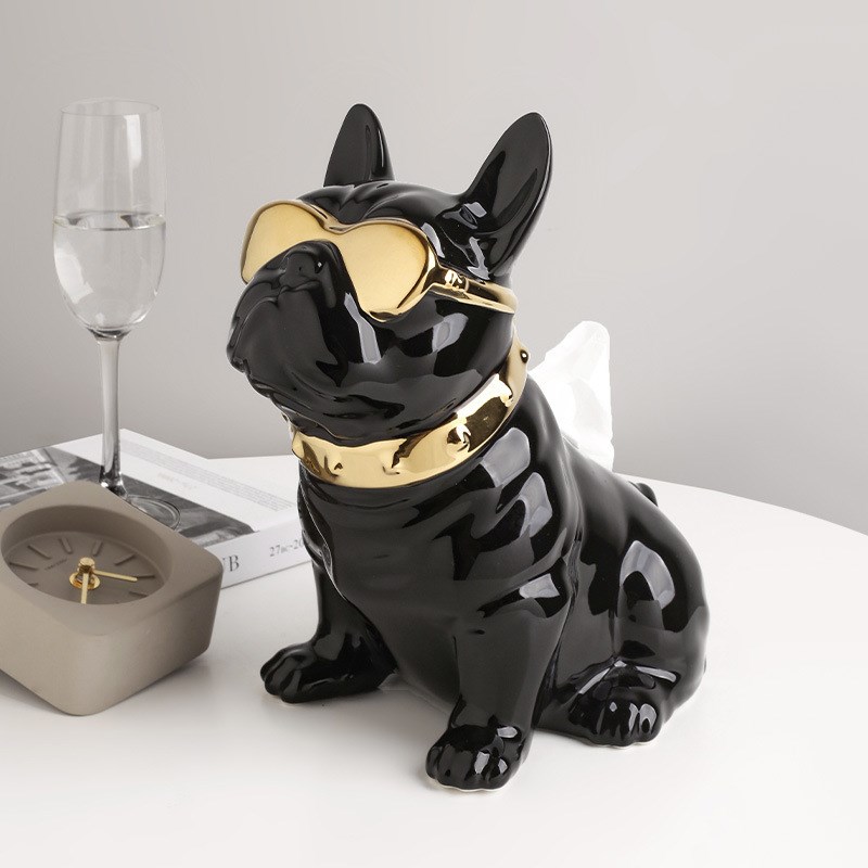 北欧轻奢客厅装饰摆件家居饰品茶几电视柜餐桌创意法斗狗纸巾盒