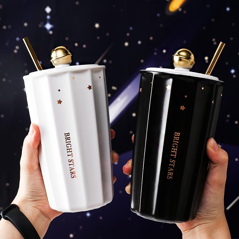 陶瓷杯子马克杯男生款带盖勺情侣简约北欧创意办公室带吸管咖啡杯图片