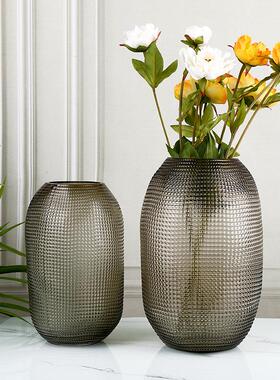 波点大圆肚花瓶客厅办公室水培植物瓶鲜花插花器冰透灰色玻璃花瓶