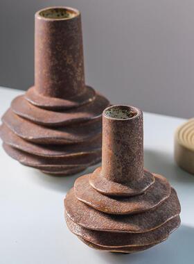 粗陶花瓶侘寂风陶瓷花器民宿酒店装饰品绿色植物插花摆件绿植