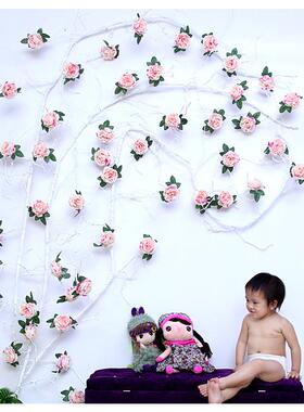 假花藤条 白色树藤洋牡丹花藤缠绕装饰婚庆背景墙 仿真花藤玫瑰花