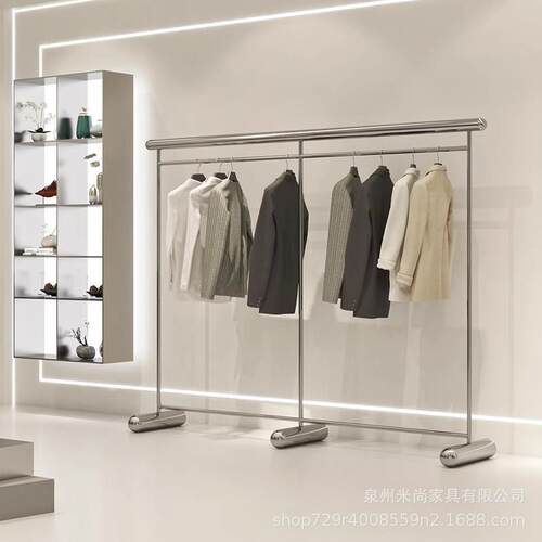 不锈钢亮面落地式中岛挂衣架男女童装店货架陈列道具服装店展示架