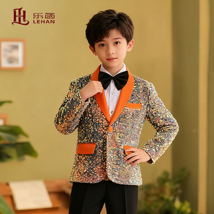 男童演出西服亮片西装套装男孩小西装儿童主持人礼服歌唱演出服装