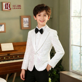 男童亮片西装 白色演出服儿童亮面礼服少年演出西服男孩子服装 外套