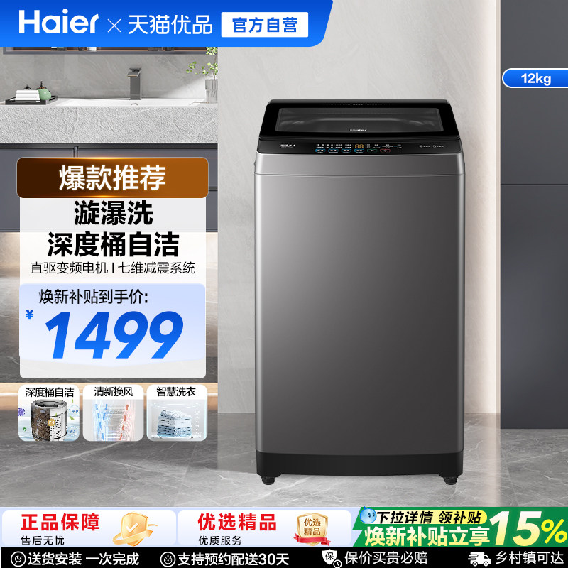 海尔12公斤大容量租房家用全自动波轮洗衣机2GCL