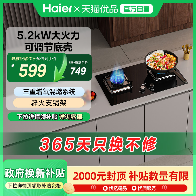 海尔燃气灶煤气灶双灶家用天然气猛火灶台嵌入式台式大火力Q2BE6