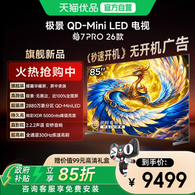 雷鸟鹤7Pro 26款MiniLED万象分区蝶翼华曜屏无黑边电视85R79A Pro