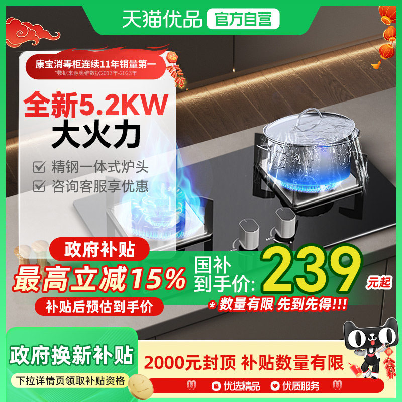 Canbo/康宝 2QB219燃气灶家用天然气瓶装液化气双灶猛火台式嵌入