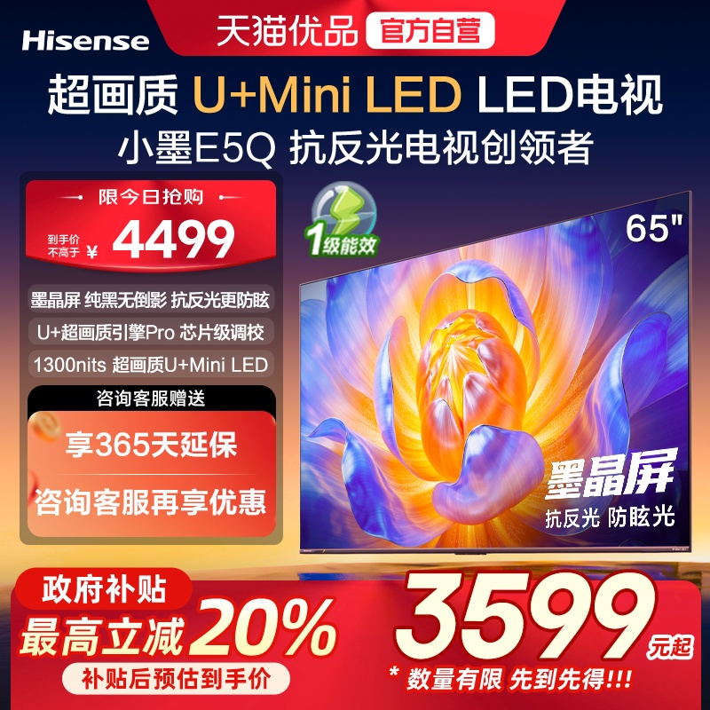 海信电视小墨E5Q 65英寸 超画质U+MiniLED 以旧换新E5N升级电视机