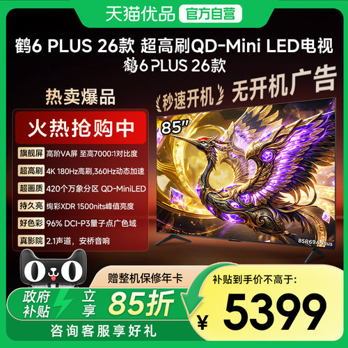 雷鸟 85英寸鹤6 PLUS 26款万象分区高阶VA屏 360Hz全通道高刷电视