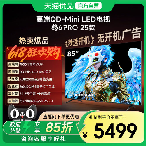 雷鸟鹤6 PRO 25款85英寸QD-MiniLED超高刷电视机补贴85S595C Pro