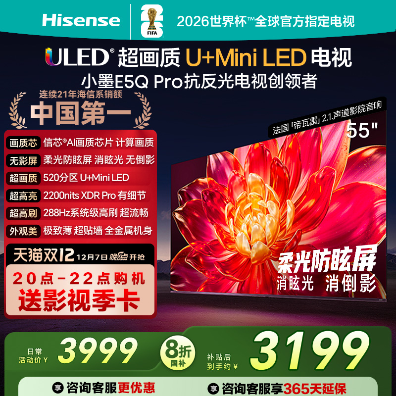 海信小墨E5Q Pro 55英寸超画质U+MiniLED 柔光防眩屏 高刷电视机