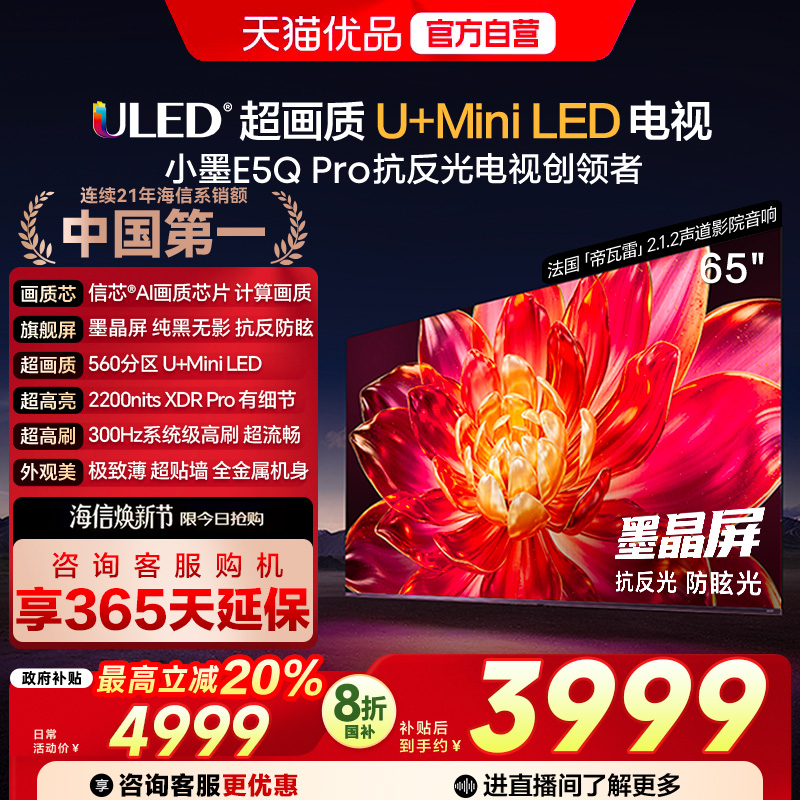 海信小墨E5Q Pro 65英寸U+MiniLED抗反光防眩光墨晶屏 AI高刷电视