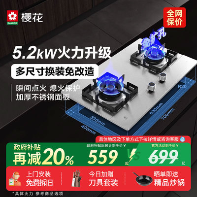 [政府补贴]樱花TSA01/TSC01不锈钢燃气灶煤气灶双灶家用天然液化
