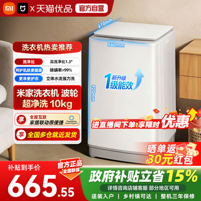 小米米家洗衣机 超净洗 波轮10kg 一级能效 1.3高洗净比99%除螨A