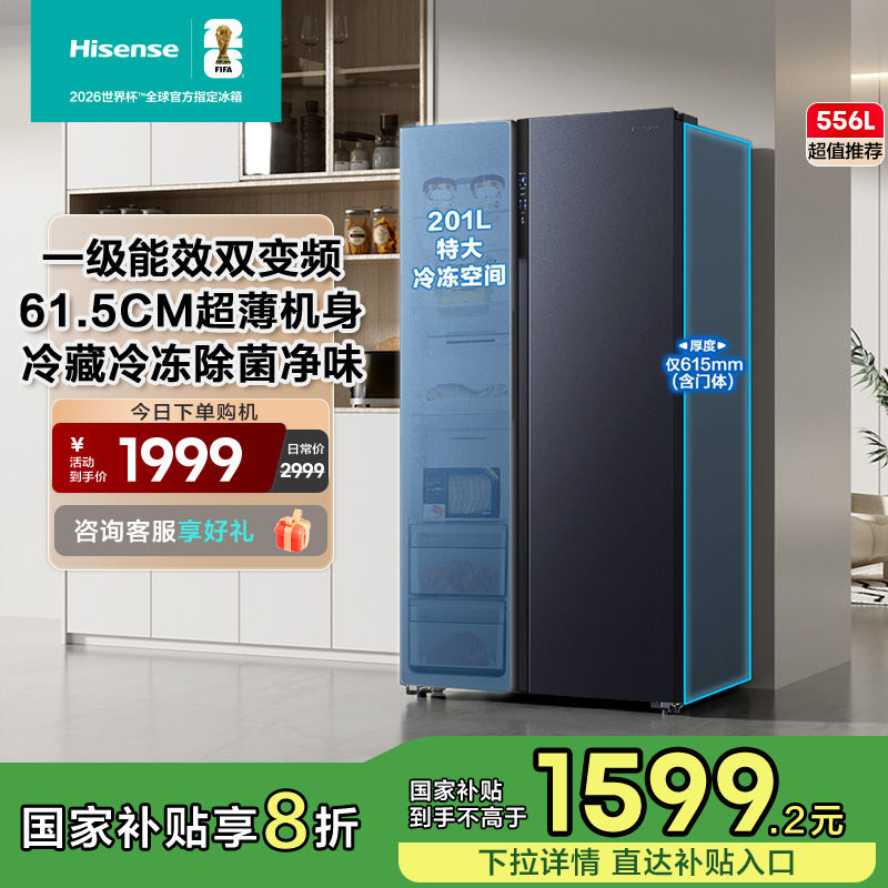 海信556升一级能效对开门大容量超薄冰箱BCD-556WFK1DP
