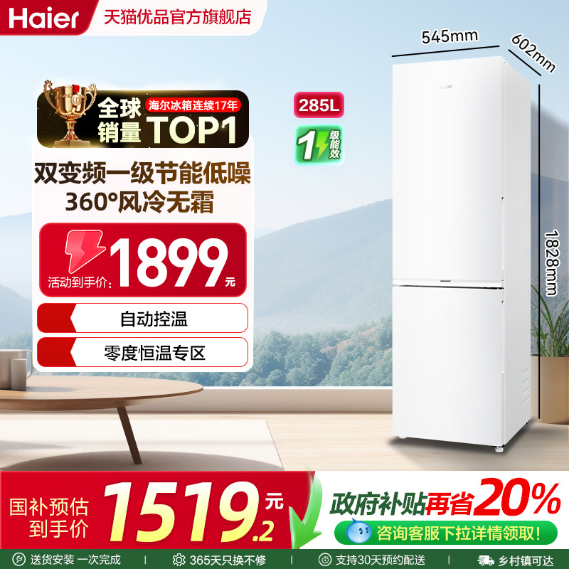 海尔一级变频无霜电冰箱两门白色