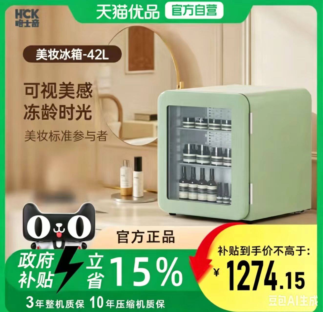 哈士奇42升化妆品小冰箱护肤面膜美妆冷藏保鲜压缩机制冷SC-46RGE