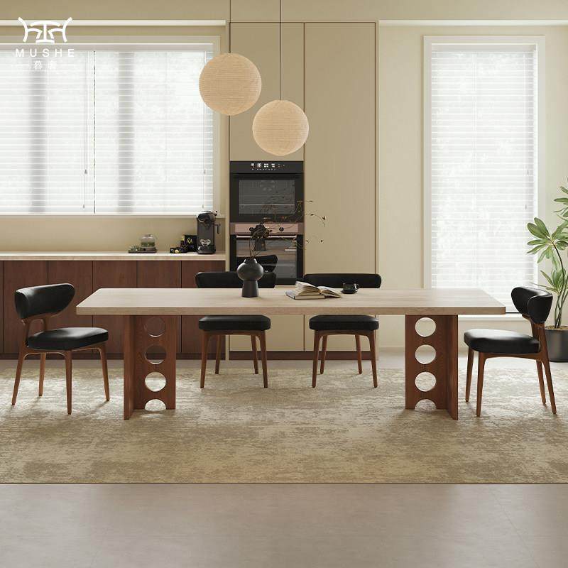 暮奢中古风实木洞石岩板餐桌椅组合家用小户型长方形下挂吃饭桌子,住宅家具,岩板餐桌,淘宝优惠券,粉丝福利购,淘宝优惠卷