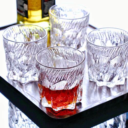 【整箱】复古浮雕冰川玻璃水杯家用高级感轻奢红酒茶杯玻璃杯