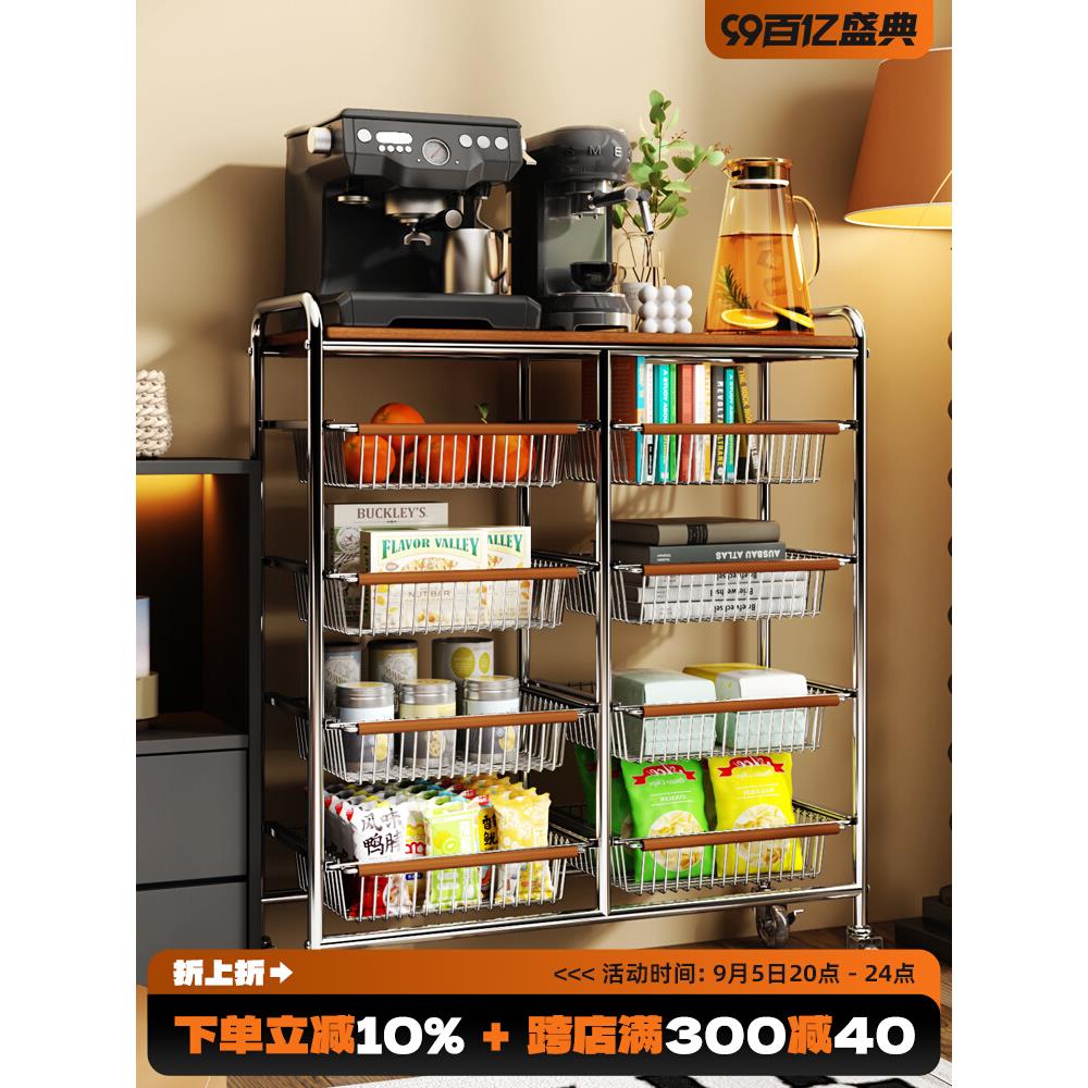 可移动实木边几中古风茶几床头小推车置物架沙发边柜轻奢高级感