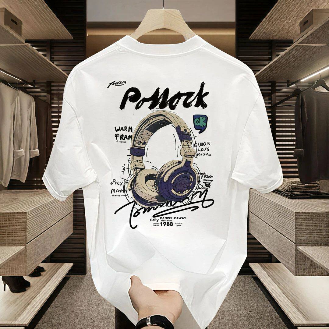 潮牌男士纯棉短袖t恤男时尚修身圆领上衣印花网红休闲百搭夏季ins