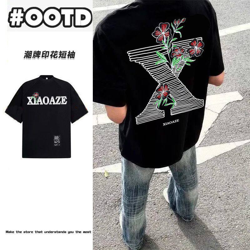重磅潮流高街美式字母纯棉短袖T恤夏季男女情侣印花宽松半袖上衣