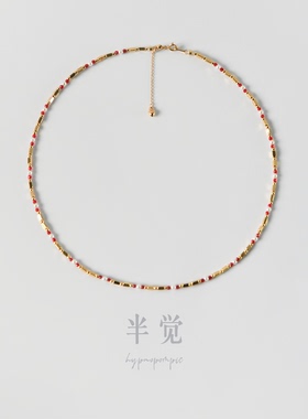 半觉新年快乐闪闪精致特选红水晶白珍珠纯银细闪超百搭叠戴项链