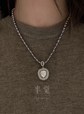 半觉莫奈花园炫彩紫珠珍珠项链s925银 礼物可开票