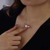 半觉九紫离火绝色微瑕三珠绝美百搭高级路路通吊坠S925银珍珠项链