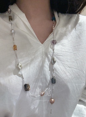 半觉原创水晶珍珠长项链高级感百搭毛衣链女长款