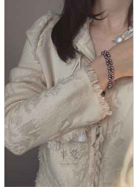 半觉幻夜紫豆豆纯银编织珍珠手链轻奢小众精致可抽拉调节新款饰品