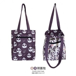 新款 AB双面单肩包手提包 学生包 单肩包环保袋 帆布包 熊猫单肩包