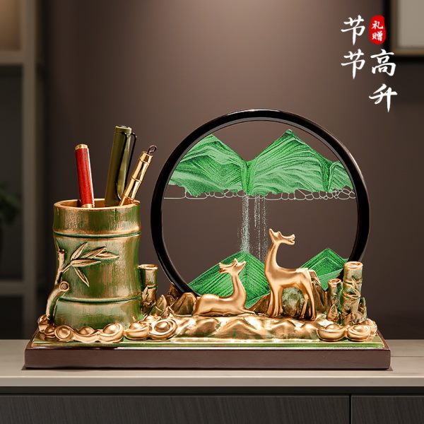 高笔筒装饰品办公室桌摆件沙画面老师送流鹿招财节节教师节礼物升