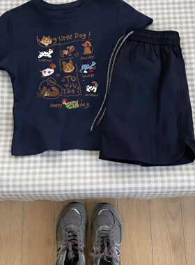 藏蓝色正肩短袖t恤女2026夏季新款设计感圆领修身显瘦百搭内搭ins