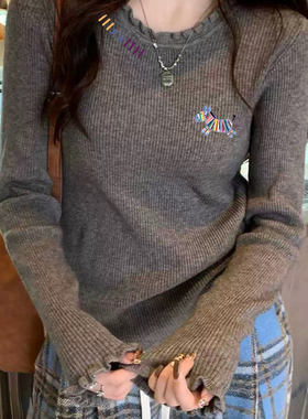 灰色毛衣女2025新款冬季穿搭高级感木耳边内搭针织打底衫秋冬上衣