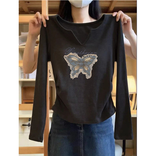 短款打底衫女秋装高级感修身内搭洋气减龄百搭辣妹长袖t恤上衣服