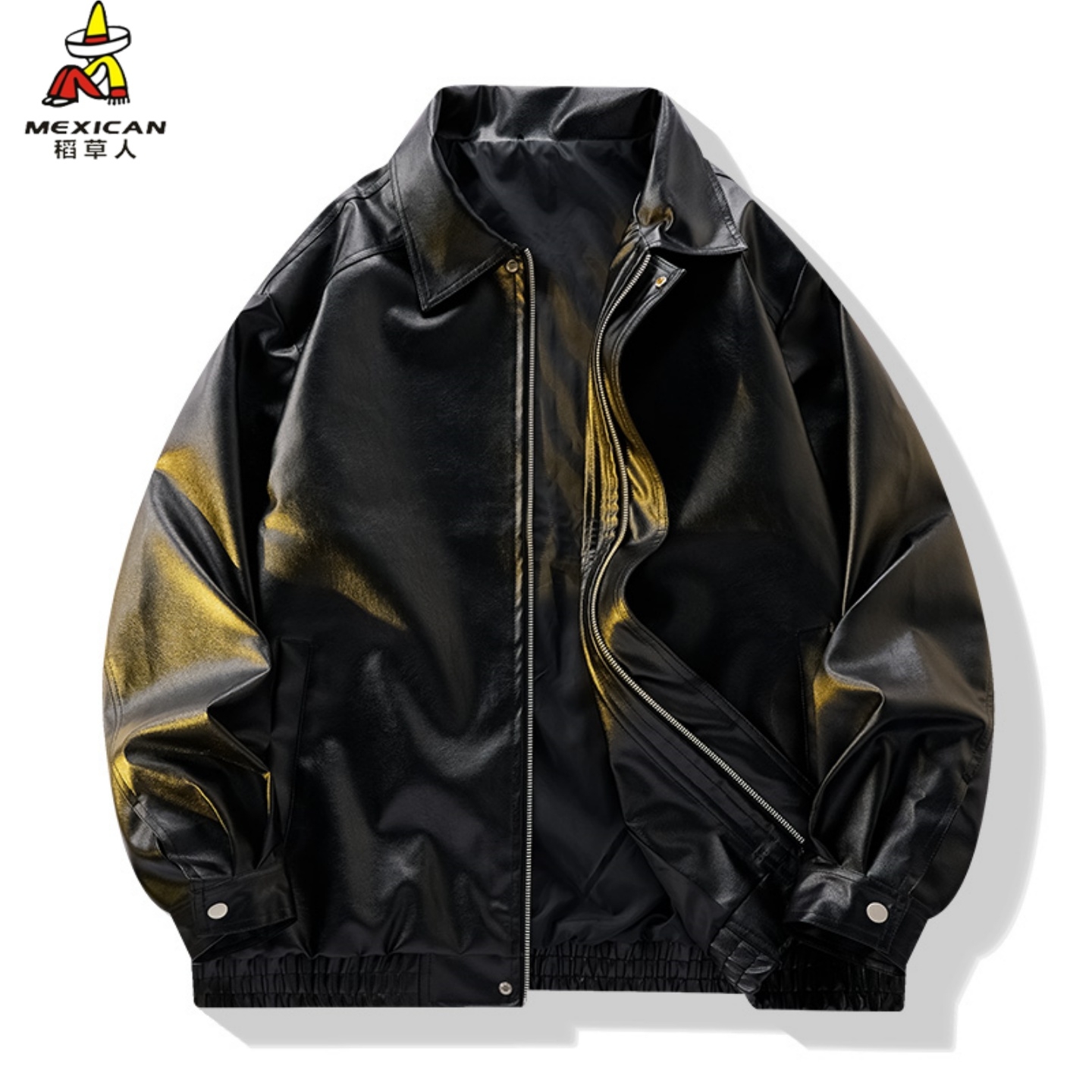 稻草人秋冬翻领皮衣外套宽松复古做旧美式皮衣休闲机车服