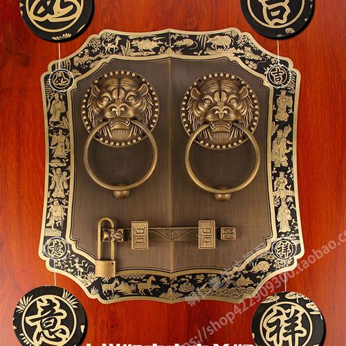 新品中式c仿古纯铜大门拉手门环把手复古方形拉环门栓老式锁扣插