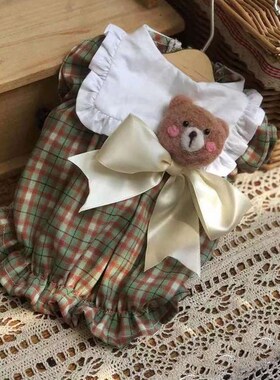 极速宠物服装猫咪狗狗甜美可爱绿色清新格子泰迪S比熊博美公主裙