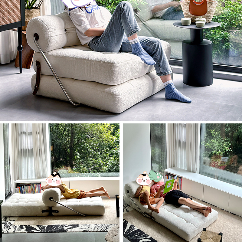 极速穆瑞家具塔吉沙发床两用折叠单D人位客厅休闲椅羊羔绒模块懒
