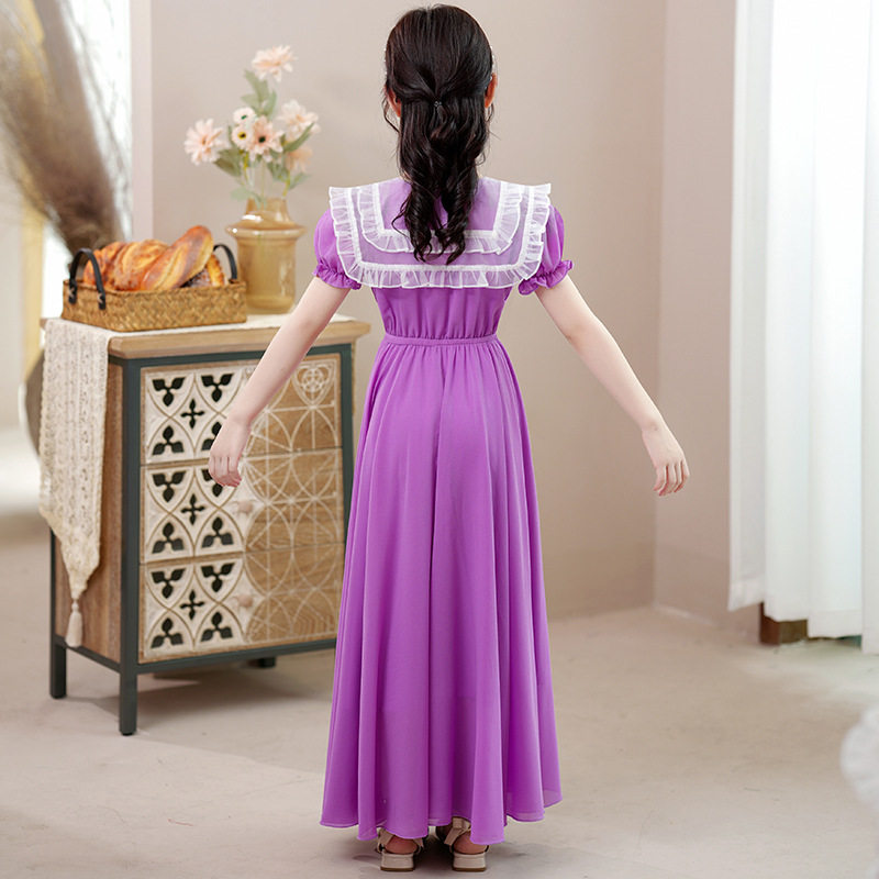 极速儿童女新款雪纺甜美纯色裙z子中大童洋气蕾丝娃娃领童装连衣,童装/婴儿装/亲子装,连衣裙,淘宝优惠券,粉丝福利购,淘宝优惠卷