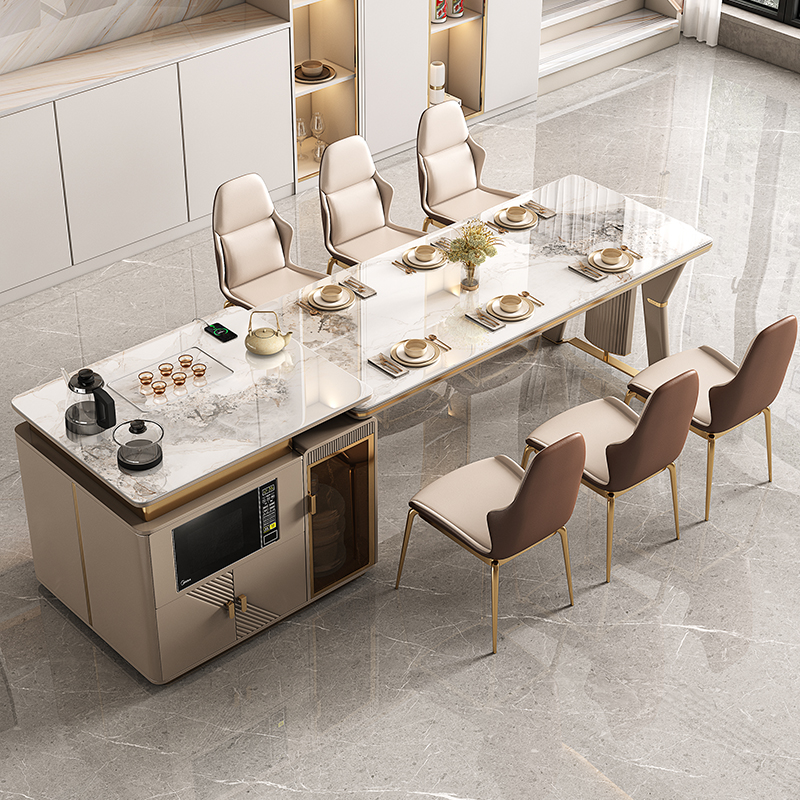 极速岩板岛台餐h桌简约现代家用带电磁炉中岛台多功能轻奢茶餐桌