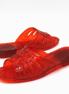 新品水晶平跟凉拖k鞋女夏季果冻透明pvc材质坡跟拖鞋厚底室外中跟