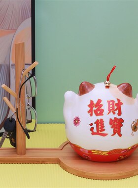 新品创意招财猫摆件进门玄关钥匙化妆品收纳现代简约家Y居电视柜
