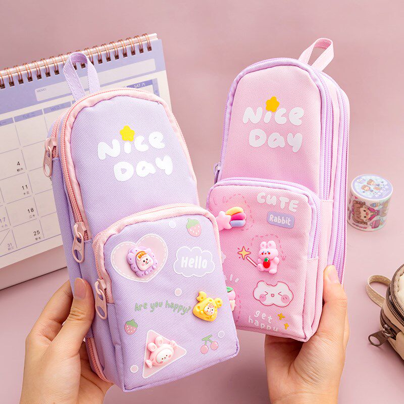 新品安s书包型笔袋女q孩小学生儿童大容量书包造型三层收纳帆布材