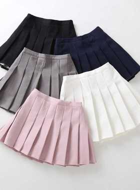 极速女童半身裙202p2春夏女孩百搭白色百褶裙表演裙子黑色韩版短