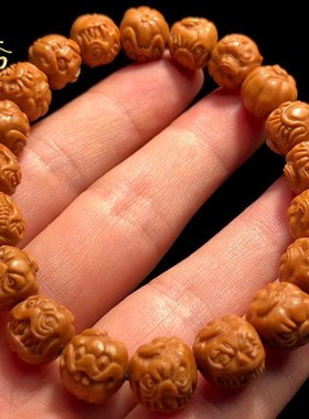 极速猴头b小核桃手串雕刻万圣节南瓜手链正圆光珠雕刻单圈手持非