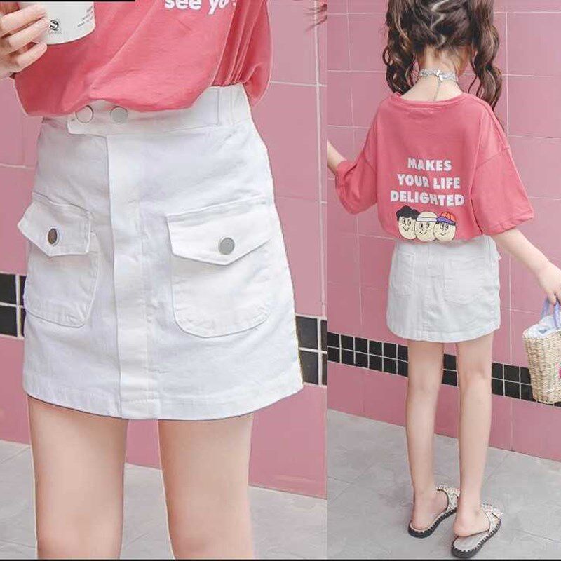 极速女童a字裙半身超洋气 202z0夏季小学生儿童牛仔短裙包臀大童