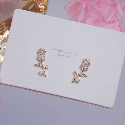 极速Insb Hot Sale Exquisite CZ Rose Flower Women Earring Shi